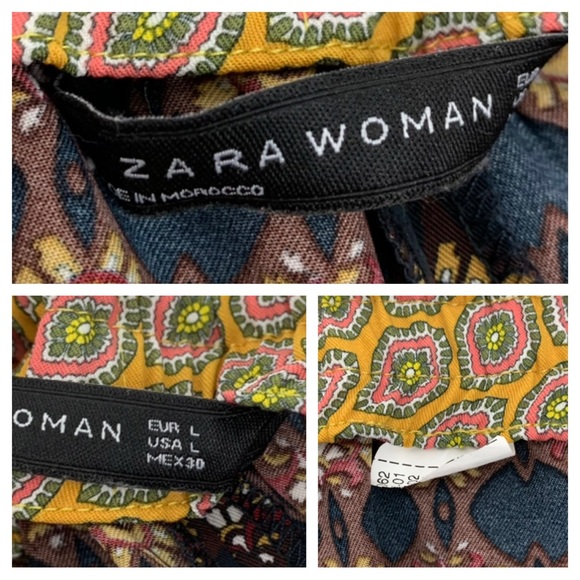 Zara Mixed Print Boho Pull On Wide Leg Cropped Pants High Rise/Drop Crotch Sz Lg - Picture 12 of 16